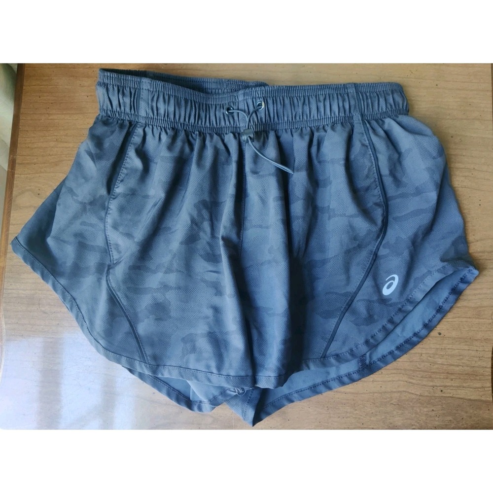 Asics‎ Women's 2-in-1 Running Shorts Black Camo Drawstring Size Small